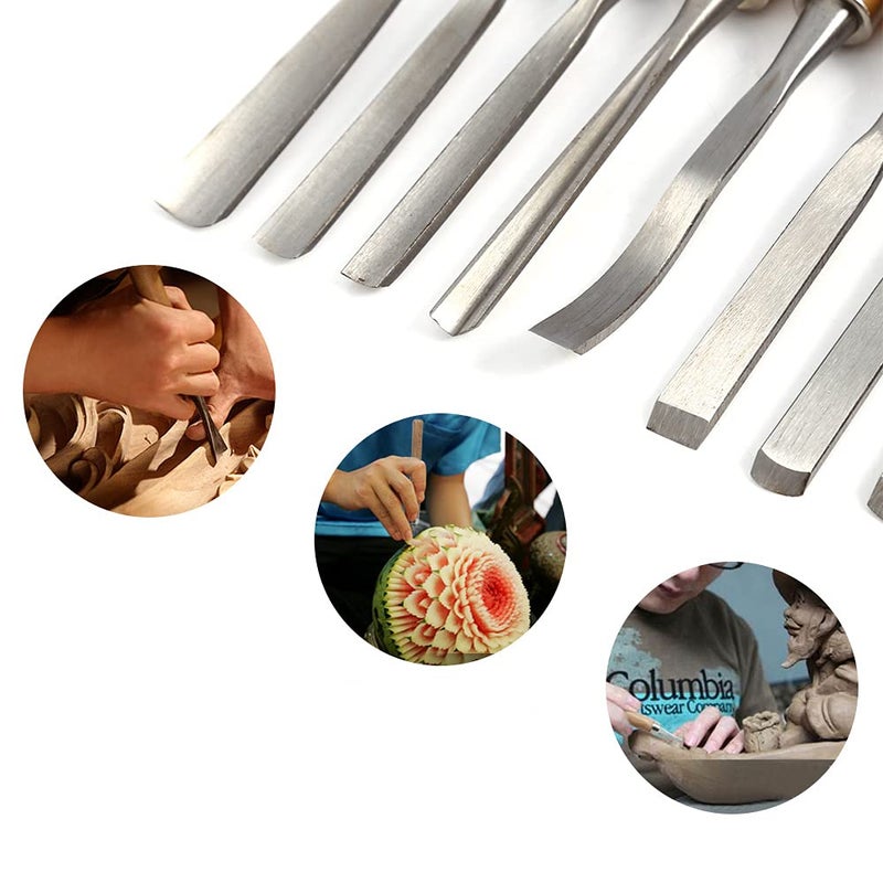 ZERONE Wood Chisel Tool Set, 12pcs Woodworking Chisels Wood Carving Tools Trimming Down Wood Woodworking Lathe Gouges Tools with Roll-Up Carrying Case for Carpenter,6mm (1/4"), 12mm (1/2") - Image 3